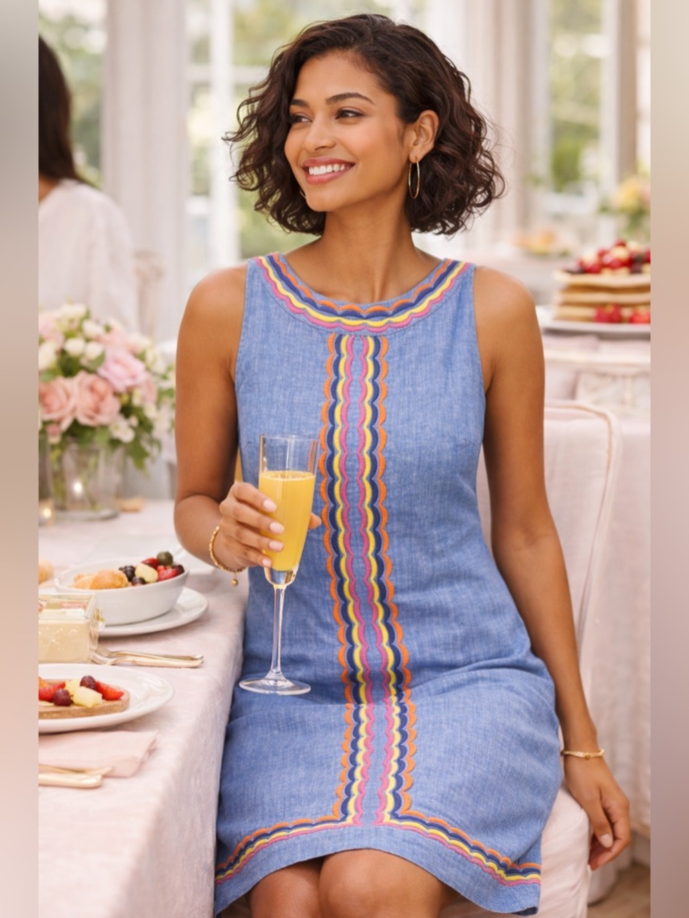 Talbots Linen Embroidery Chambray Dress Size 2 EC